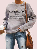 Cargar imagen en el visor de la galería, Alcohol letter wine glass graphic print round neck long sleeve sweatshirt
