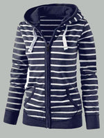Cargar imagen en el visor de la galería, Autumn and winter plus size hooded striped sweatshirt
