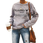 Cargar imagen en el visor de la galería, Alcohol letter wine glass graphic print round neck long sleeve sweatshirt
