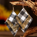 Cargar imagen en el visor de la galería, 3 Layered Sequin Plaid Leather Earrings
