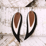Cargar imagen en el visor de la galería, 3 Layered Color Block Leaf Pattern Leather Earrings
