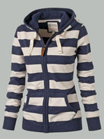 Cargar imagen en el visor de la galería, Autumn and winter plus size hooded striped sweatshirt
