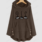 Cargar imagen en el visor de la galería, Cat Embroidered Fleece Loose Hooded Sweatshirt
