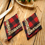Cargar imagen en el visor de la galería, 3 Layered Sequin Plaid Leather Earrings
