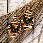 Cargar imagen en el visor de la galería, 3 Layered Sunflower and Leopard/stripe Leather Earrings
