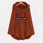 Cargar imagen en el visor de la galería, Cat Embroidered Fleece Loose Hooded Sweatshirt
