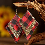 Cargar imagen en el visor de la galería, 3 Layered Sequin Plaid Leather Earrings
