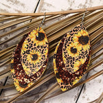 Cargar imagen en el visor de la galería, 3 Layered Sunflower and Leopard/stripe Leather Earrings
